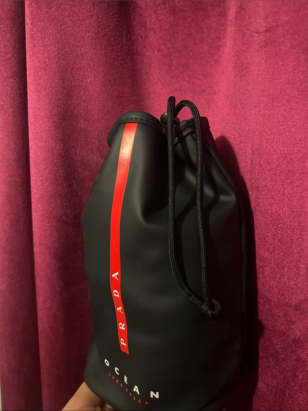 Prada Black Drawstring Toiletry Pouch with Red Stripe - Picture 8 of 9